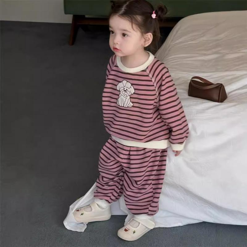 セットアップ 女の子 ベビー キッズ 長袖 ストライプ パンツ 上下セット 秋冬 韓国風 綿 コットン 柔らかい肌触り 普段使い 通園 ルームウェア 快適 2点セット