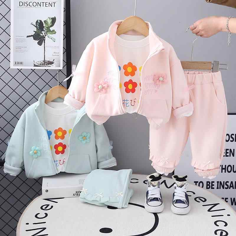 ベビー 女の子 スポーツウェア セットアップ ジップアップ 長袖トップス ロングパンツ 3点セット 春秋 コットン 綿 柔らか かわいい カジュアル 韓国風 キャラクター ピンク ブルー