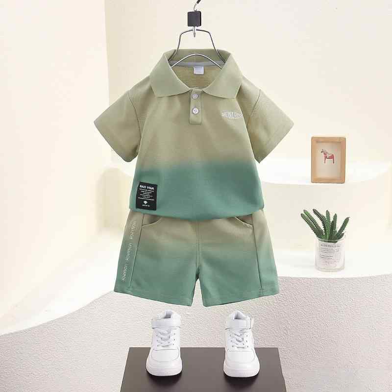セットアップ 男の子 キッズ ベビー 春夏 半袖 ポロシャツ 綿素材 薄手 柔らか ハーフパンツ 絞り染め タイダイ柄 ミリタリーグリーン カーキ カジュアル おしゃれ スポーツ 普段使い お出かけ 2点セット 上下セット ツーピース