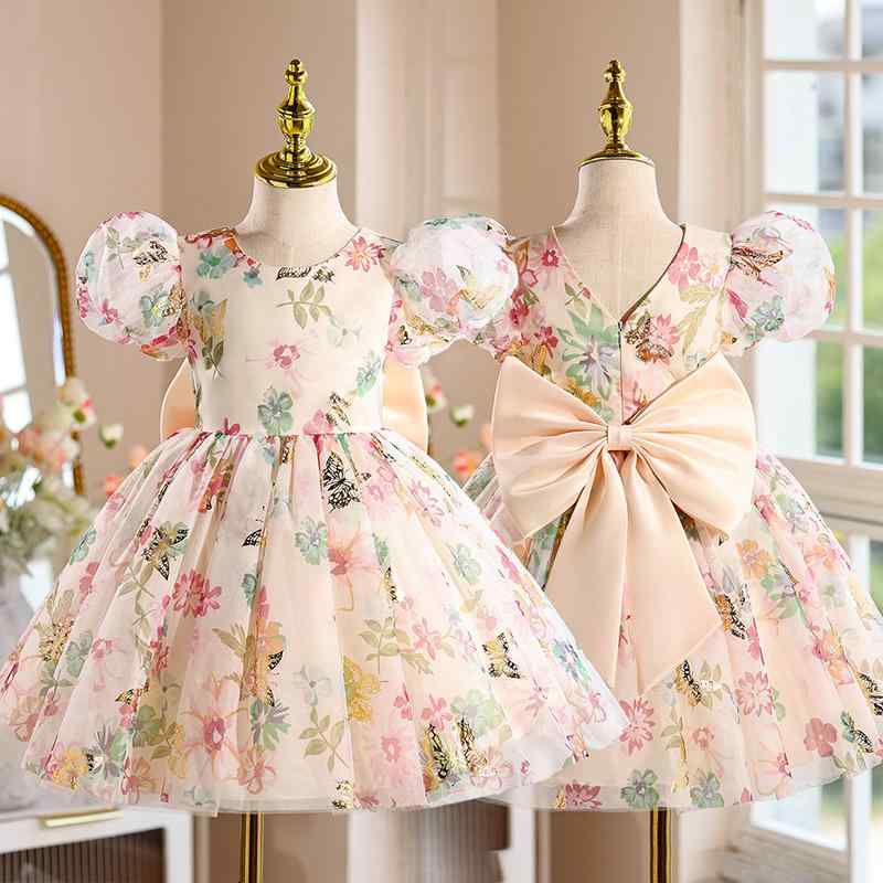 ワンピース 女の子 フォーマル 花の妖精 プリンセス 子供 キッズ 発表会 誕生日 結婚式 セレモニー 春夏 シャンパンカラー ポリエステル お姫様衣装