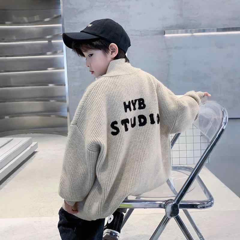 カーディガン 男の子 キッズ ニットセーター ジップアップ アウター 長袖 ハイネック 秋冬 通学 普段使い 小中学生 ジュニア ベーシック アクリル カーキ ブラック