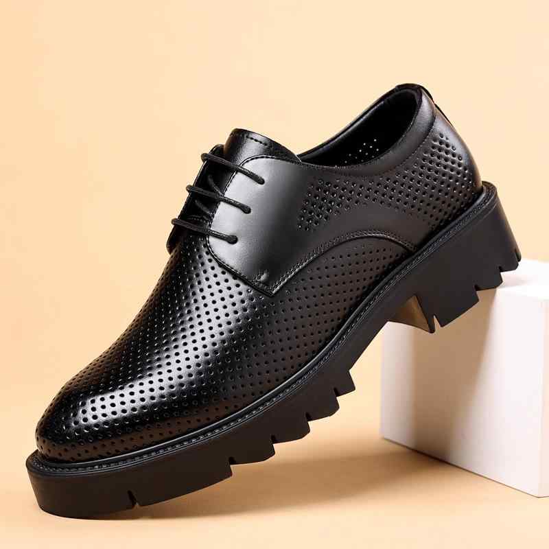 ビジネスシューズ メンズ シークレットインソール 10cm身長アップ 厚底 牛革 サンダル メッシュ パンチング 通気性 紳士靴 普段使い 春夏