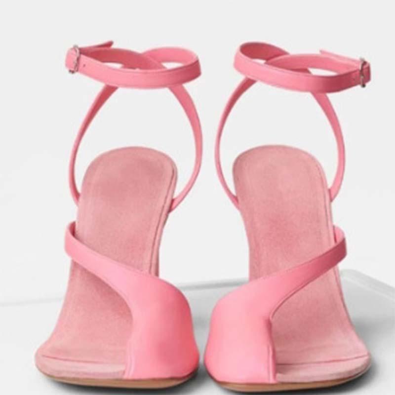 ローマサンダル レディース 女性用 春夏 サイドオープン ハーフカバード トング バックル ハイヒール 大きいサイズ 合成皮革 フェイクレザー ピンク ブラック ホワイト 欧米風 お洒落 デイリーユース