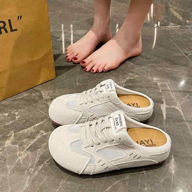 サンダル レディース レトロ ヴィンテージ 厚底 脚長効果 ソフトソール マイクロファイバー ジャーマントレーナー風 ミュール つっかけ スリッポン つま先あり クローズドトゥ 滑り止め 外履き 普段使い 春夏画像