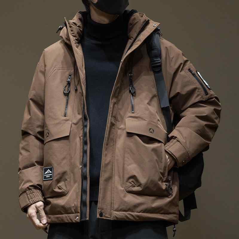ダウンジャケット メンズ 男性用 秋冬 新規格 90% グレーダックダウン ポリエステル ゆったり ルーズフィット 大きいサイズ ビッグサイズ フード付き ロング丈 厚手 多ポケット 無地 防寒 保温 暖かい 極寒対応 アウトドア スポーツ 普段使い