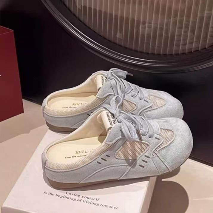 ミュール レディース 厚底 メッシュ スリッポン ジャーマントレーナーデザイン クローズドトゥ ラウンドトゥ 外履き カジュアル きれいめ 通勤 オフィス 春夏 ラバーソール マイクロファイバー裏地画像