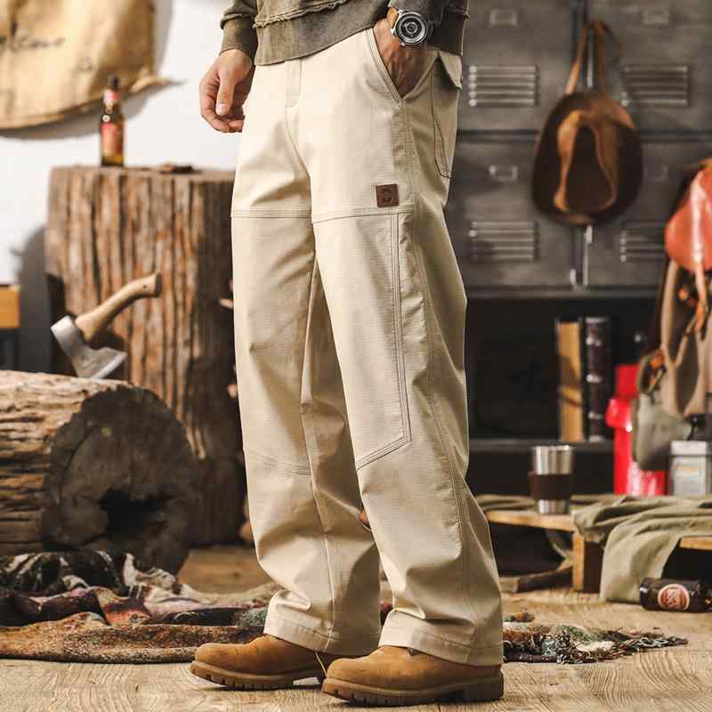 カジュアルパンツ メンズ 男性用 アメカジ アメリカンレトロ ワークパンツ 高級感 綿混 ストレッチ 伸縮性 ゆったり ルーズフィット ストレートシルエット ロングパンツ 無地 普段使い デイリーユース カジュアル カーキ グリーン ブラック 秋冬
