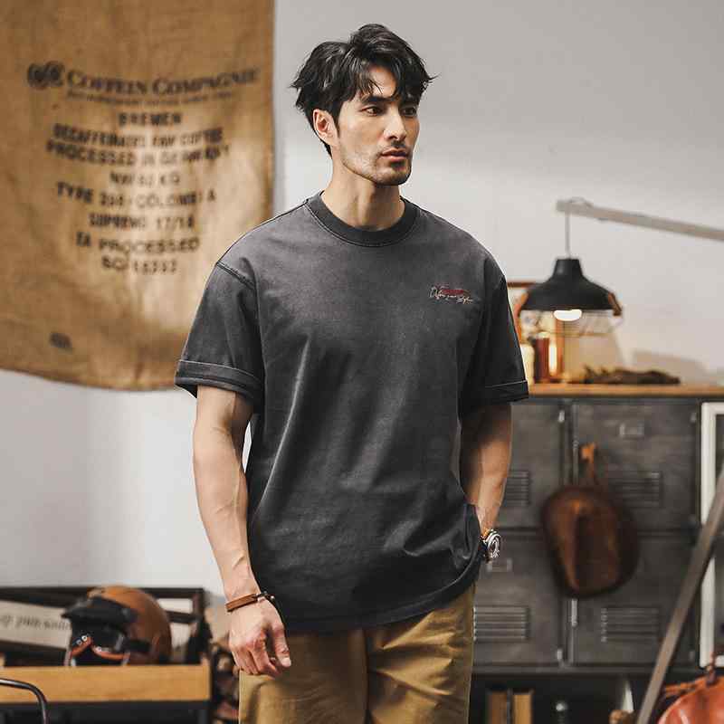 Tシャツ メンズ 半袖 ヘビーウェイト 厚手 コットン コーマ綿 アメカジ レトロ ヴィンテージ ウォッシュ加工 抗菌 ゆったり ビッグシルエット オーバーサイズ 大きいサイズ 春夏