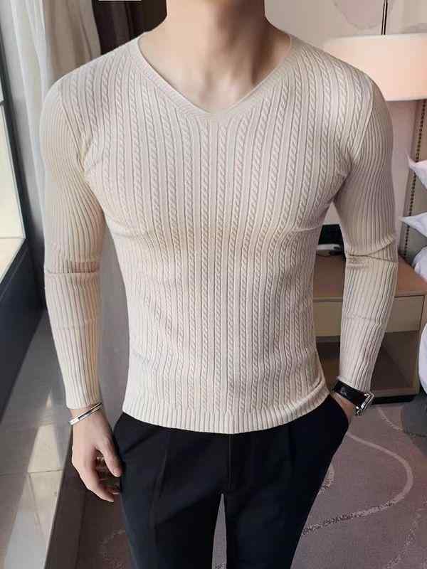 ニット メンズ 男性用 紳士 Vネック セーター トップス プルオーバー 長袖 スリムフィット 高伸縮性 ストレッチ インナー レーヨン混 秋冬 カジュアル 普段使い 部屋着 ブラウン ブラック ベージュ