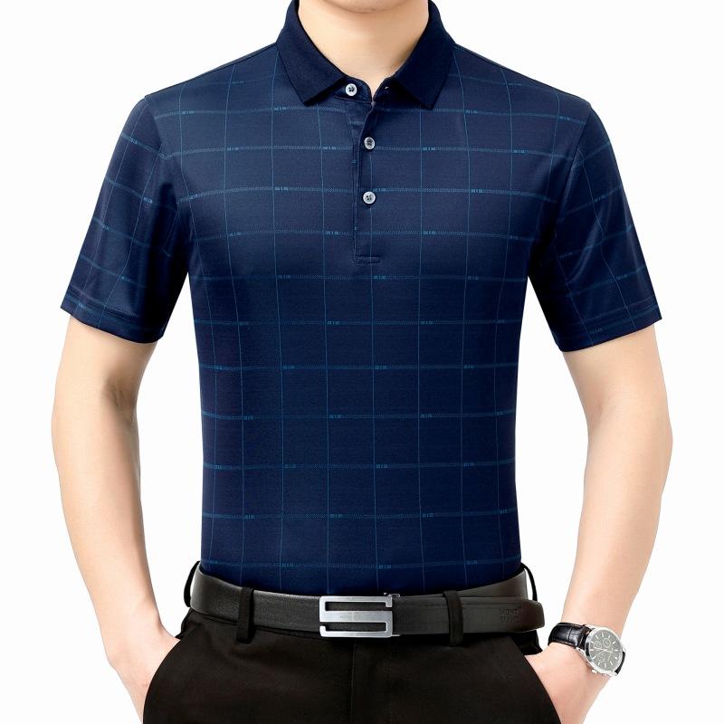 Tシャツ メンズ 桑蚕シルク100% チェック柄 半袖 ポロシャツ ビジネス カジュアル 普段使い 中高年向け ミドル シニア世代 薄手 通気性 吸湿速乾 軽量 レギュラーフィット 大きいサイズ対応 トップス 春夏