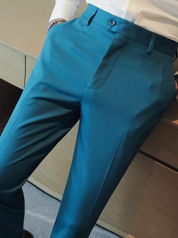 スラックス メンズ カジュアル ビジネス スリム ストレート ロングパンツ 上質 ポリエステル混紡 秋冬 通勤 普段使い 快適 ブラック ホワイト グリーン ブルー 4,906円