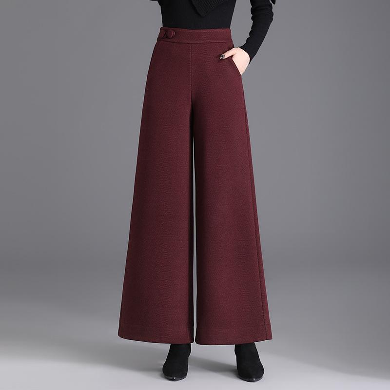 パンツ レディース 秋冬 厚手 ウール調 ハイウエスト ワイドパンツ 切り替え カジュアル ロング丈 ボトムス きれいめ 上品 ゆったり 通勤 オフィス ポリエステル混 ブラック アプリコット 5,230円