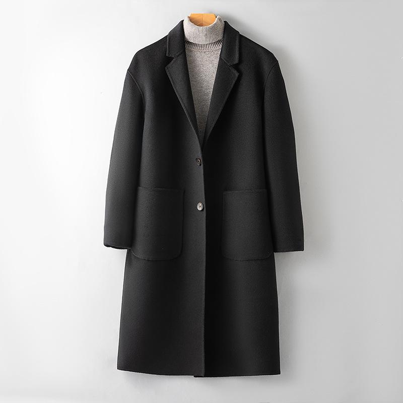 コート メンズ 男性用 100%カシミヤ ダブルフェイス 手縫い 高級感 テーラードカラー シングルブレスト カジュアル スタイリッシュ 無地 秋冬 ブラック ネイビー|way-ugo