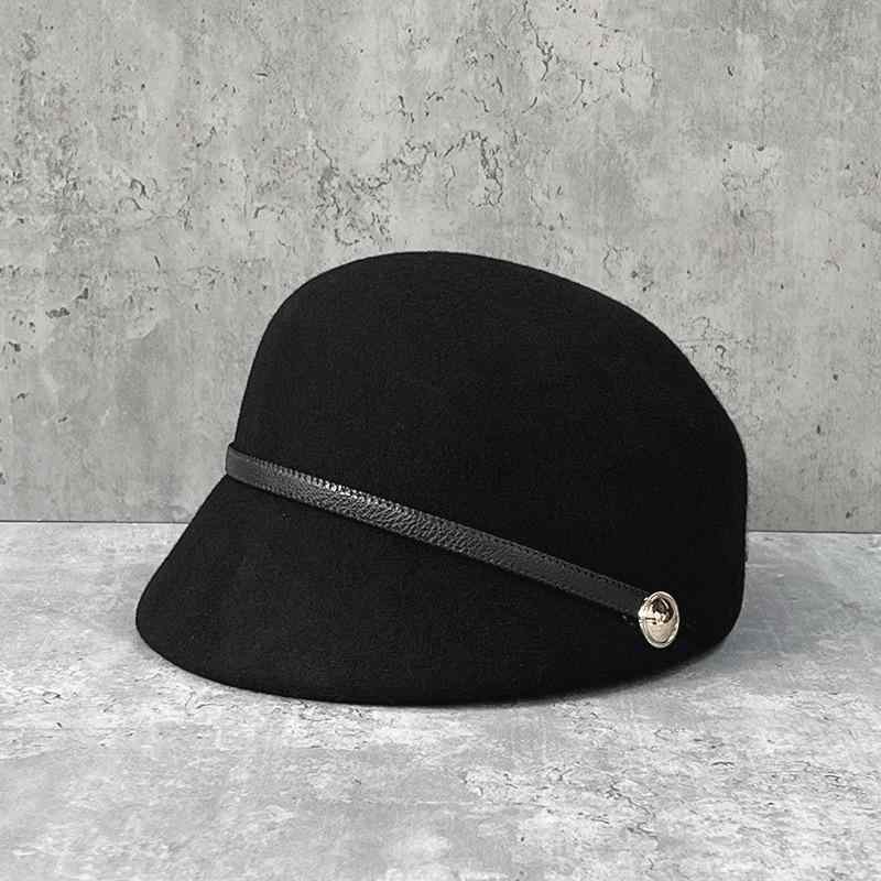 キャスケット レディース ブラック ウール つば付き 乗馬帽風 ベレー帽風 秋冬 小顔効果 上品 エレガント 保温 防風 フレンチ 高級感 大人カジュアル ハット