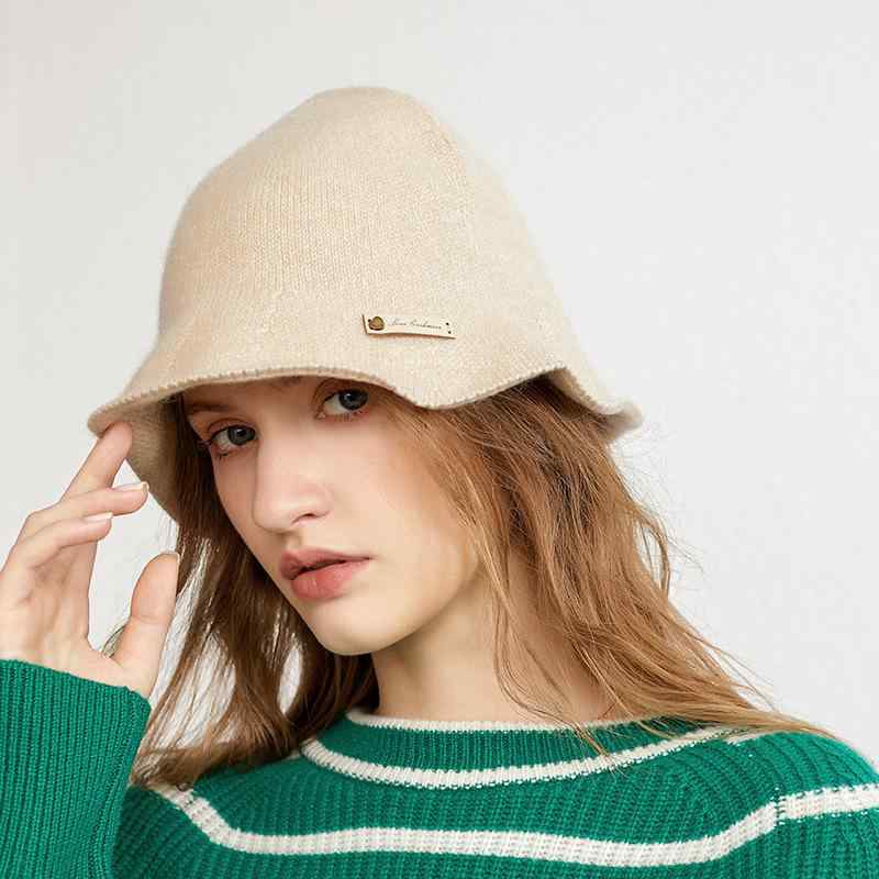 帽子 レディース 女性用 100% カシミヤ バケットハット ニット帽 秋冬 厚手 保温 防寒 スタイリッシュ 通勤 カジュアル キャラメル グレー ブラック キャメル ベージュ ワインレッド