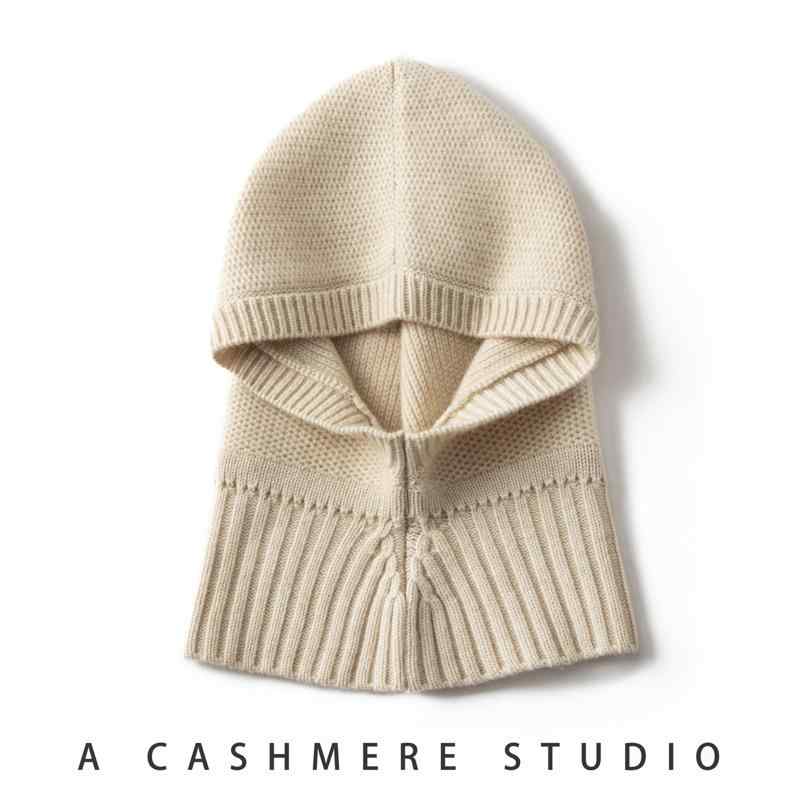ニット帽 秋冬 カシミヤ100% ネックウォーマー一体型 厚手 保温 防風 通気性 防寒 ゆったり ダークグレー ブラック パープル系 ブルー系 万能 カジュアル アウトドア