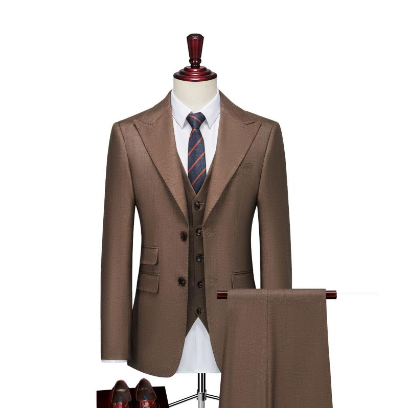 スーツ メンズ スリムフィット スタイリッシュ 上品 ウール混 セットアップ 結婚式 新郎 礼服 ビジネス フォーマル 春夏 シングル センターベント ブラウン系 9,321円
