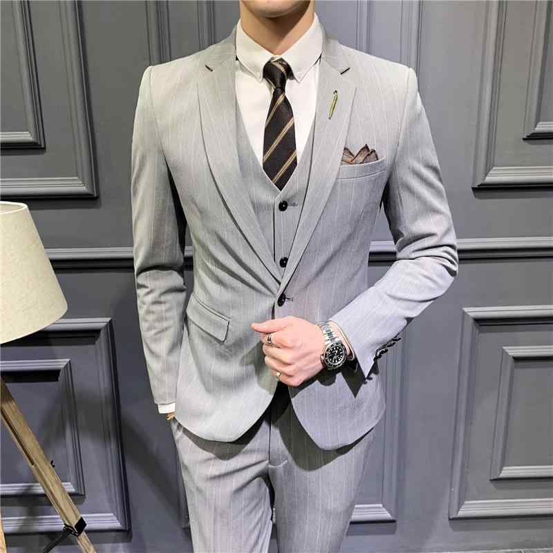 スーツ メンズ 男性用 秋冬 英国紳士風 ブリティッシュ スリーピース セットアップ ジャケット ベスト スラックス 縦ストライプ柄 大きいサイズ ゆったり フォーマル ビジネス 結婚式 披露宴 パーティー 礼服 冠婚葬祭 綿混紡 ブラック グレー｜way-ugo
