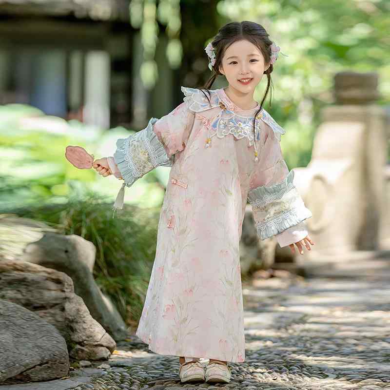 チャイナドレス 女の子 清朝風 漢服 プリンセスドレス 古装 発表会 舞台衣装 コスチューム イベント お祭り 民族衣装 子供服 春秋 綿 コットン 柔らかい 着心地良い