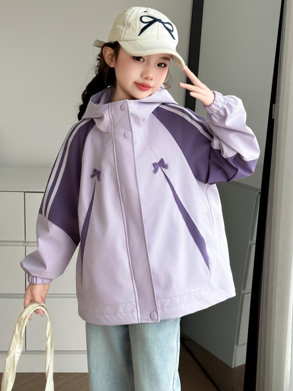 ジャケット キッズ 女の子 春秋 ウィンドブレーカー マウンテンパーカー おしゃれ スポーツ カジュアル 通学 普段使い フード付き 防風 ポリエステル スカイブルー パープルピンク
