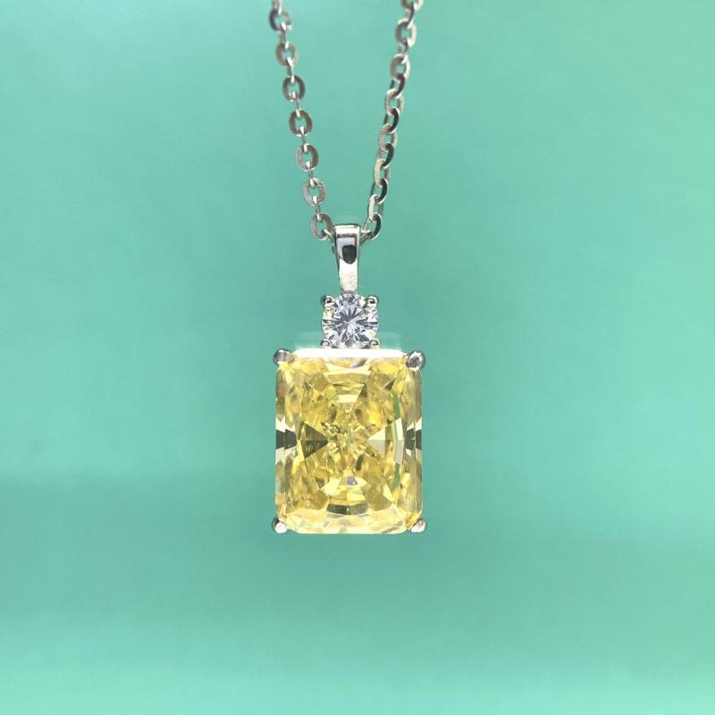 ネックレス レディース S925スターリングシルバー 18金コーティング 天然宝石 アイスフラワーカット 輝くジルコニア ジオメトリック 四角形 イエロー ピンク系 ペンダント 鎖骨丈チェーン デイリーユース ファッション 上品 カジュアル