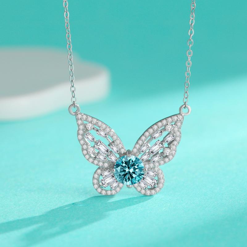 ネックレス レディース 女性用 S925スターリングシルバー 蝶 バタフライ モチーフ 1カラット モアサナイト ジルコニア フルパヴェ 鎖骨ネックレス 個性的デザイン 高級感 輝き デイリー使い O字チェーン
