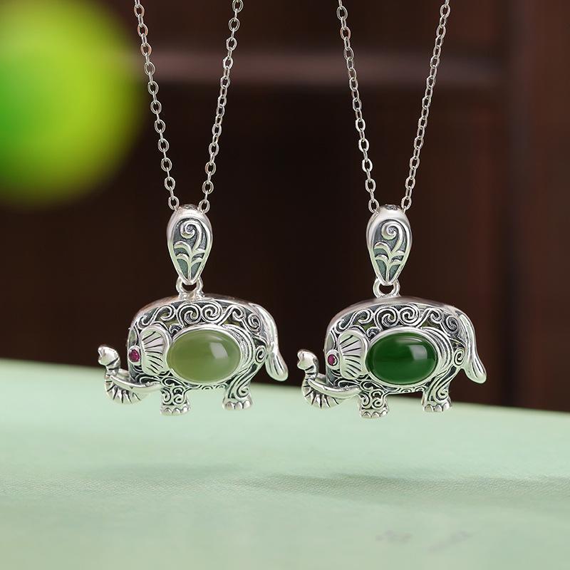 ペンダント レディース S925純銀 晴水玉 碧玉 吉祥象 唐草模様 透かし彫り レトロ エレガント 高級感 普段使い ネックレス トップ 春夏