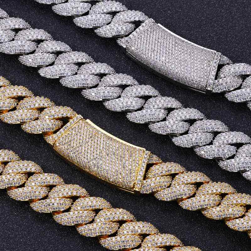 ネックレス ブレスレット メンズ ヒップホップ 18mm 幅広 三連 ジルコニア パヴェ キューバンチェーン ゴールド シルバー ストリート アクセサリー