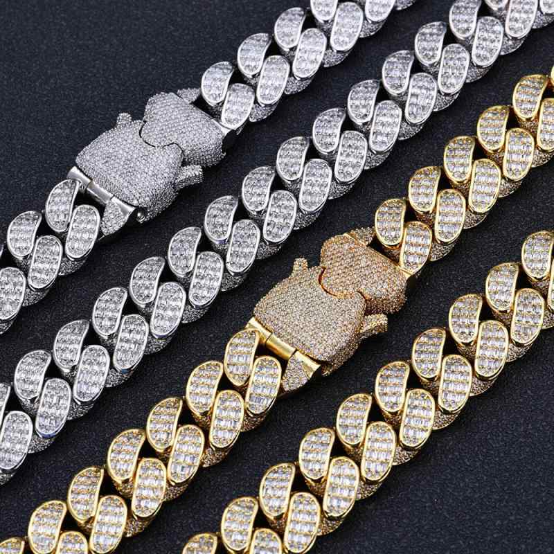 ネックレス メンズ 欧米 ヒップホップ ストリートファッション 銅製 18mm幅 Tスクエアジルコニア キューバンチェーン 高級感 ブレスレット ゴールド プラチナカラー