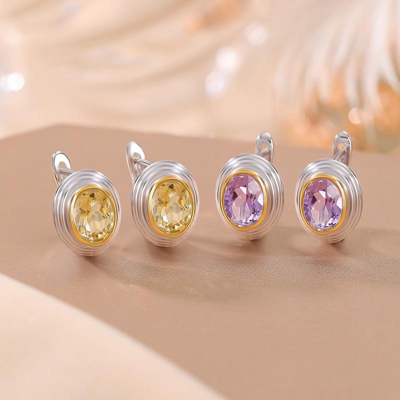 耳飾り レディース S925 スターリングシルバー ゴールドプレート アメジスト シトリン レトロ ヴィンテージ 上品 高級感 ファセットカット 多面カット おしゃれ エレガント 普段使い お出かけ 大人可愛い ピアス イヤリング｜way-ugo