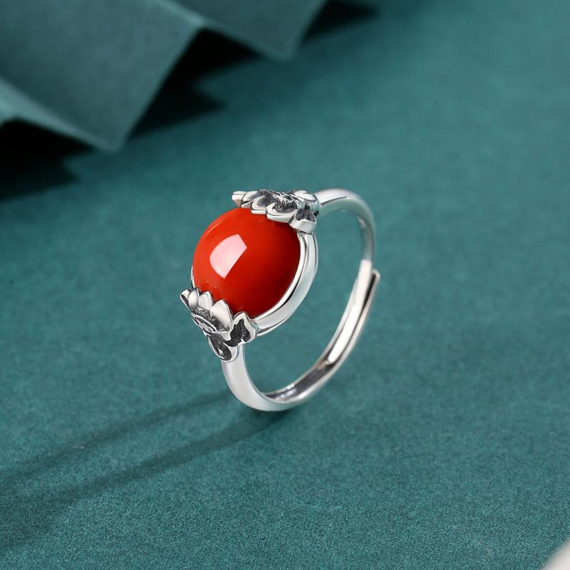 指輪 レディース 蓮の花 ロータスモチーフ 南紅瑪瑙 和田玉 天然石 S925シルバー タイシルバー いぶし加工 アンティーク風 レトロ フリーサイズ オープンリング 中国風 アジアンテイスト エスニック 上品 エレガント 普段使い