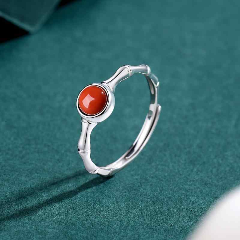 指輪 レディース 925スターリングシルバー 南紅瑪瑙 竹節 オーバルカット レトロ ヴィンテージ いぶし銀 フリーサイズ 人差し指 エスニック デイリーユース 4,275円