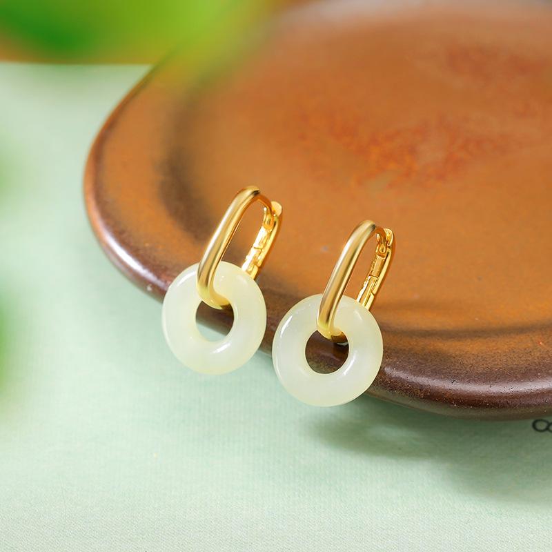 ピアス イヤリング レディース S925純銀 金メッキ 和田玉 平安扣 新中国風 文芸レトロ シンプル エレガント 上品 普段使い 万能
