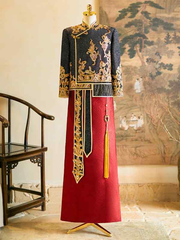 御芽出度お召しもの メンズ 秀禾服 成人男性 花むこ 御芽出度用礼服 中国風 瀬戸もの風 交歓会 受け入れ ジャかばい立て 刺しゅう 御前上等感 ポリエステル 化繊 フォーマル
