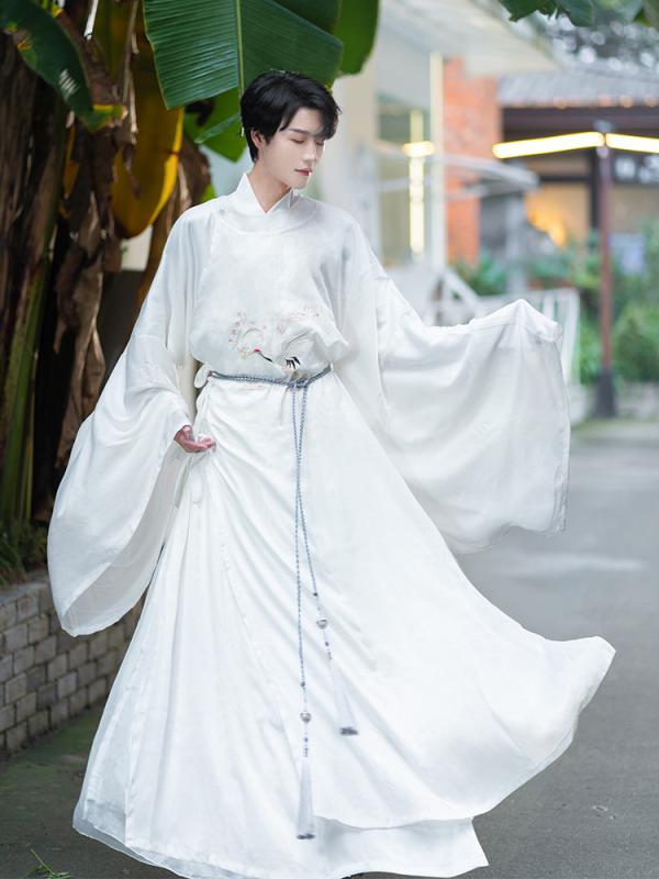 漢服 男女兼用 円領袍 明代様式 中国風 刺繍 普段使い カジュアル ペアルック カップル向け 秋冬物 ビニロン繊維 白 黒 ベージュ 青 緑