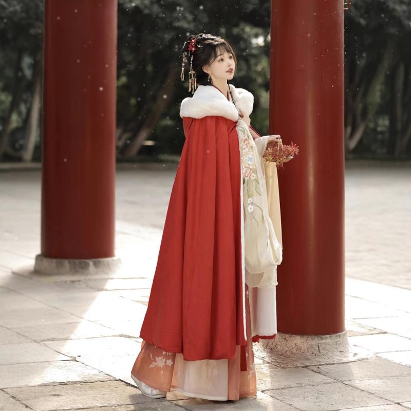 ポンチョ レディース 漢服 一風変わった 裏起毛 朦々たる 大時代 マント ケープ アウター 秋冬 普段使い走り デイリー若い者 防寒 保温 ボンネット付き添い人 ポリエステル