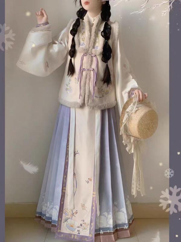 漢服 レディース 歳月冬 合襟より良い ジレ 馬面スコート 刺・墸 裏起毛 綿原料品 保温 情の籠もった 防寒 普段着 お正月 デイリー若い者 雅びやか レトロ 中華風