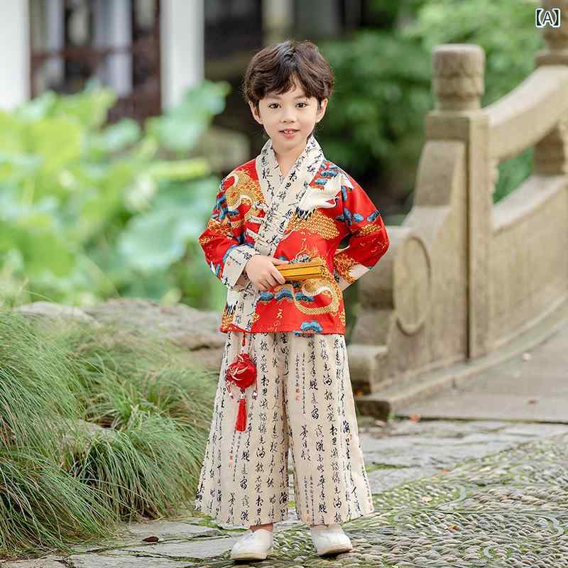 漢服 男の子 女の子 キッズ ベビー ジュニア 小学生 春秋 薄手 綿混 ソフトな肌触り モダンチャイナ風 唐装 チャイナドレス 中華衣装 民族服 セットアップ 上下セット かわいい 発表会 舞台 イベント コスプレ 記念撮影 衣装