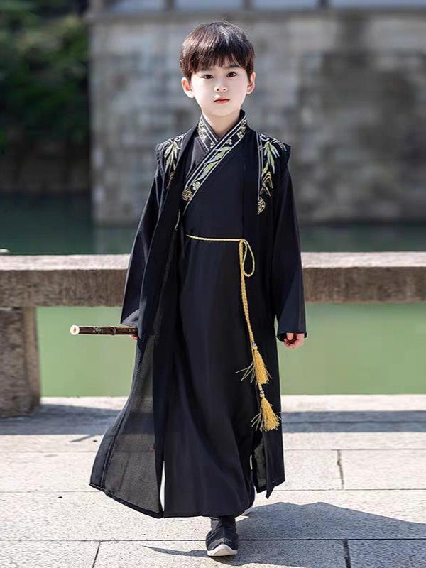 キッズ 男の子 女の子 漢服 唐装 中華風 古典柄 お坊ちゃま風 かっこいい ポリエステル製 柔らかい 肌触り ストライプ柄 カジュアル 普通地 セットアップ