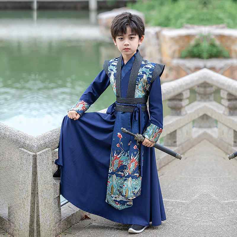 漢服 男の子 明朝風 侠客公子風 中国風 古装 唐装 セットアップ ポリエステル 柔らかな肌触り ストライプ柄 裏地付き イベント 舞台衣装 コスプレ