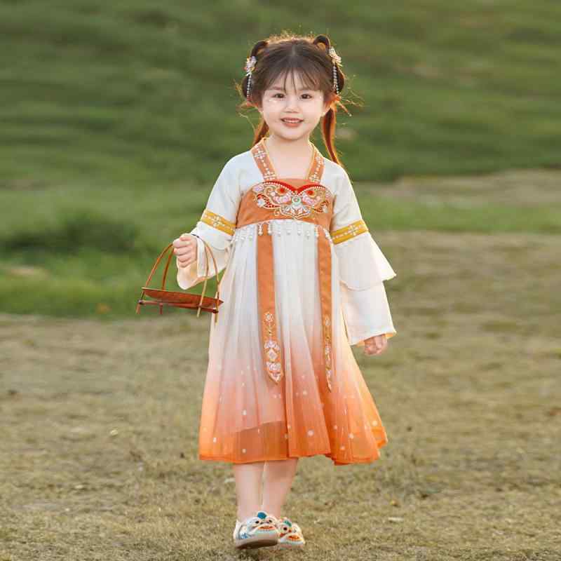 ワンピース 女の子 漢服 中国風 チャイナドレス ロング丈 長袖 ポリエステル 秋冬 おしゃれ かわいい モダン 子供服 女児 キッズ服 カジュアル 普段着 お出かけ