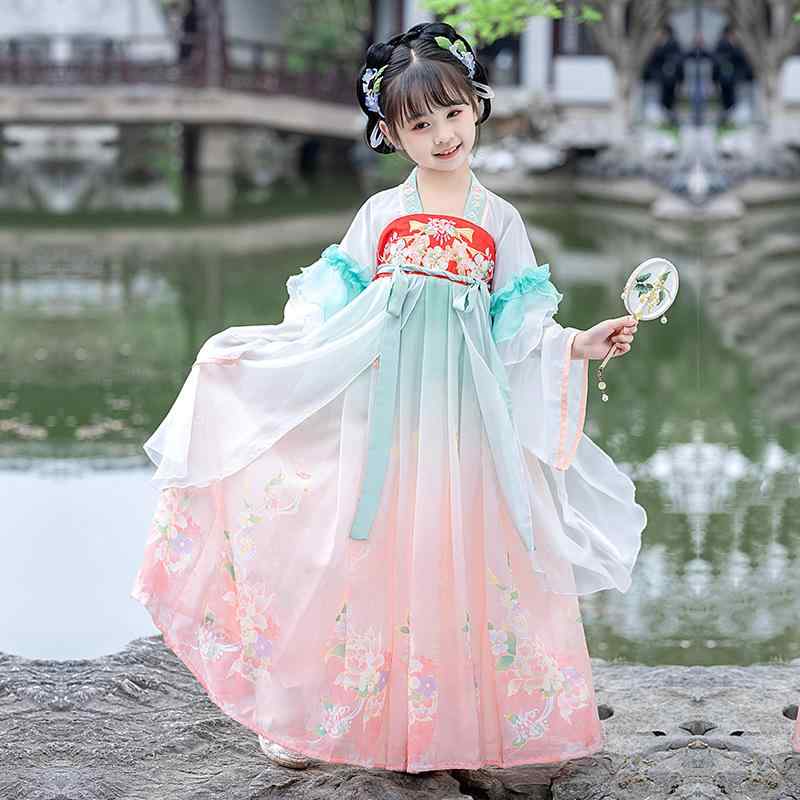 漢服 女の子 唐装 チャイナドレス 子供服 ワンピース ドレス 古典衣装 民族衣装 秋冬 中国風 刺繍 オリジナルデザイン 華やか エレガント かわいい 柔らかな肌触り ピンク ポリエステル