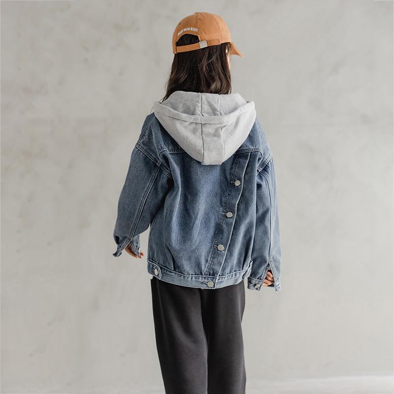 アウター 女の子 ジュニア キッズ 小学生 中学生 ティーンズ 秋冬 裏起毛 裏ボア 厚手 暖かい 防寒 デニム ジャケット Gジャン フード付き 前開き 韓国ファッション カジュアル コットン 綿 羽織り