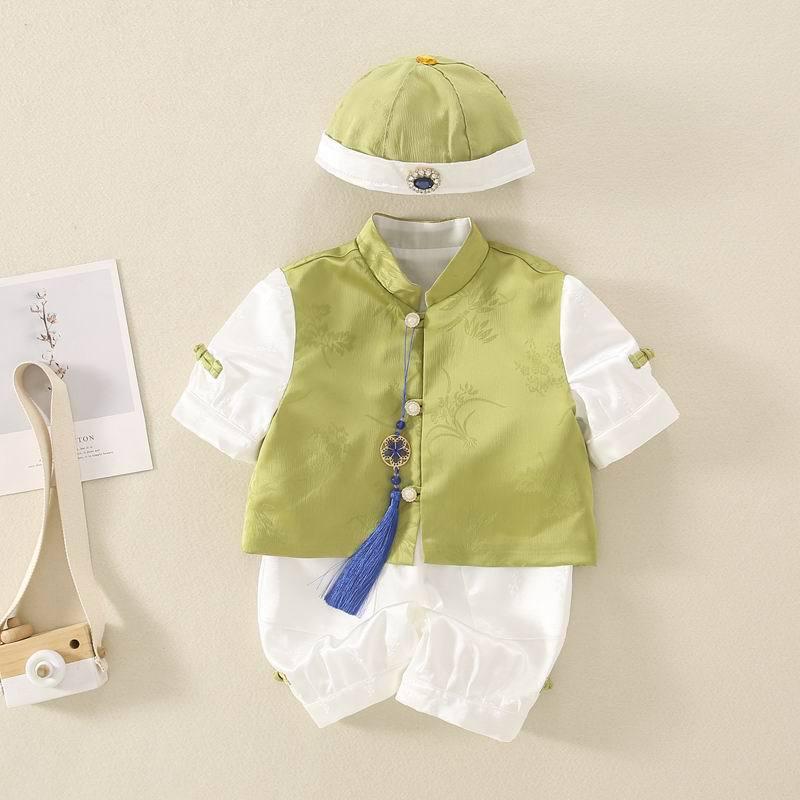 ベビー服 男の子 1歳 選び取り 百日祝い お食い初め 夏物 唐装 漢服 中国風 伝統衣装 礼服 新生児 赤ちゃん フォーマル 薄手 ポリエステル サテン生地