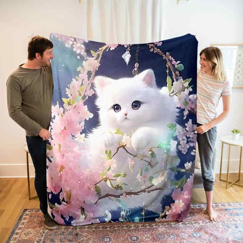 ブランケット かわいい 猫柄 デジタルプリント フランネル ポリエステル ふわふわ 肌触り やわらか ソファカバー 膝掛け オフィス お昼寝 仮眠 四季兼用