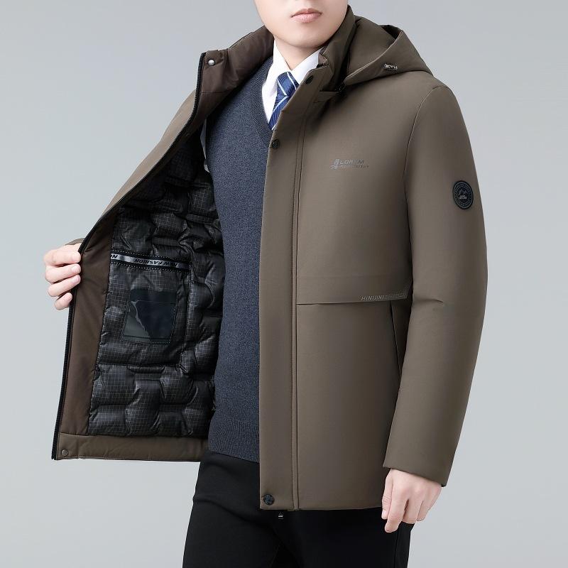 中綿ジャケット メンズ 男性用 中高年向け 秋冬 シンプル 取り外し可能フード付き 厚手 防寒 保温 パーカ ミリタリーコート 父親向け 紳士服 ビジネス カジュアル 普段使い 無地 ポリエステル中綿 レギュラーフィット