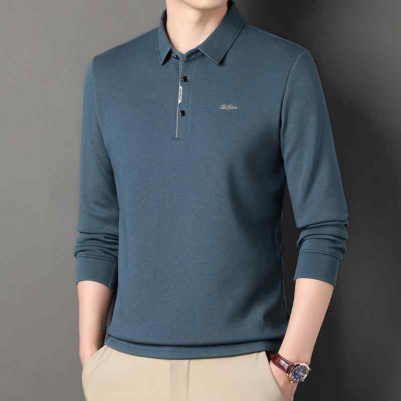 Tシャツ メンズ 秋冬 上品な シルク ビジネス カジュアル 高級感 着回し 防シワ 通気性 吸湿速乾 ポケット付き 襟付き 長袖 プルオーバー カットソー 無地 ミドルエイジ向け