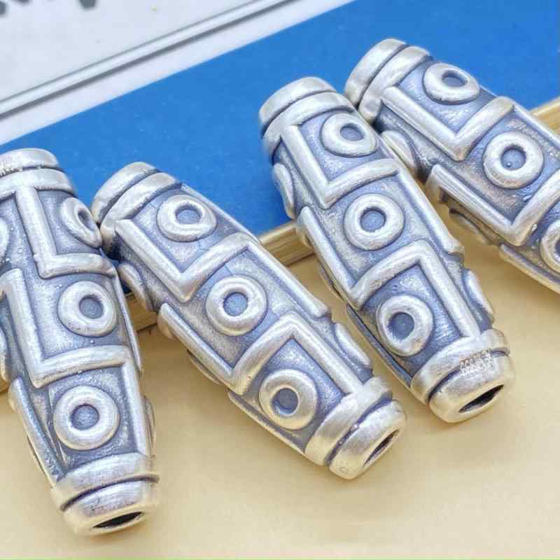 アクセサリーパーツ シルバー925 九眼天珠 樽型 ビーズ 手芸材料 ハンドメイド DIY クラフト 部品 レトロ風 民族調 エスニック|way-ugo