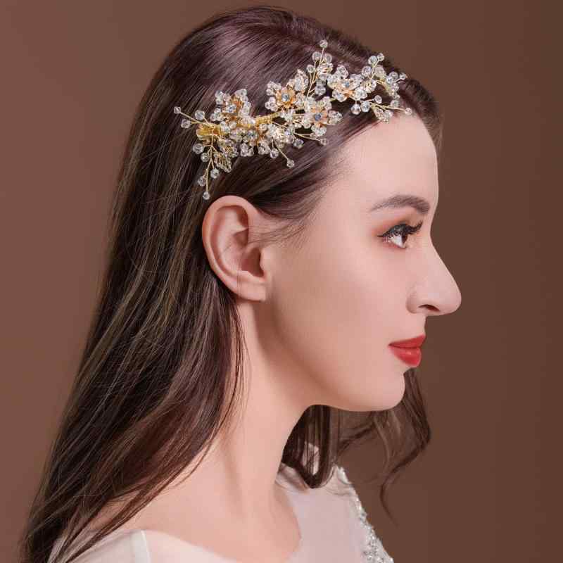 ヘアアクセサリー レディース ブライダル 結婚式 ウェディング 髪飾り ヘッドドレス ハンドメイド 手作り クリスタル フラワー 花 和装 洋装 アンティーク レトロ ゴールド ヘアクリップ 春夏