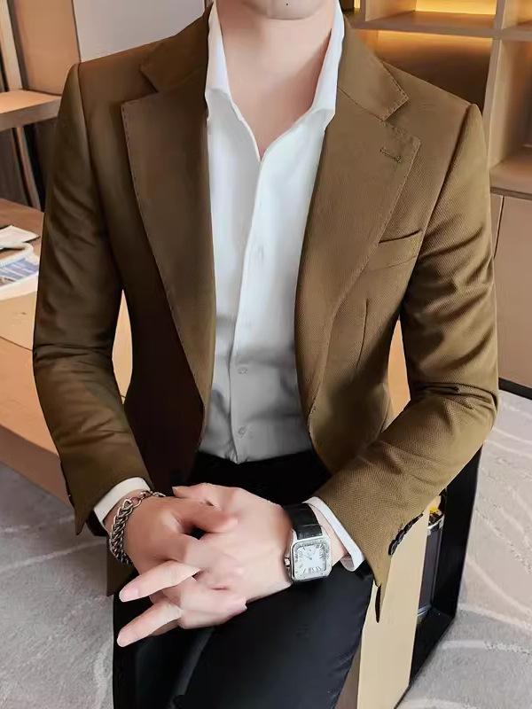 テーラードジャケット メンズ 男性用 秋冬 高級感 二つボタン スリムフィット 細身 無地 ビジネス カジュアル ポリエステル ブレザー スーツジャケット|way-ugo